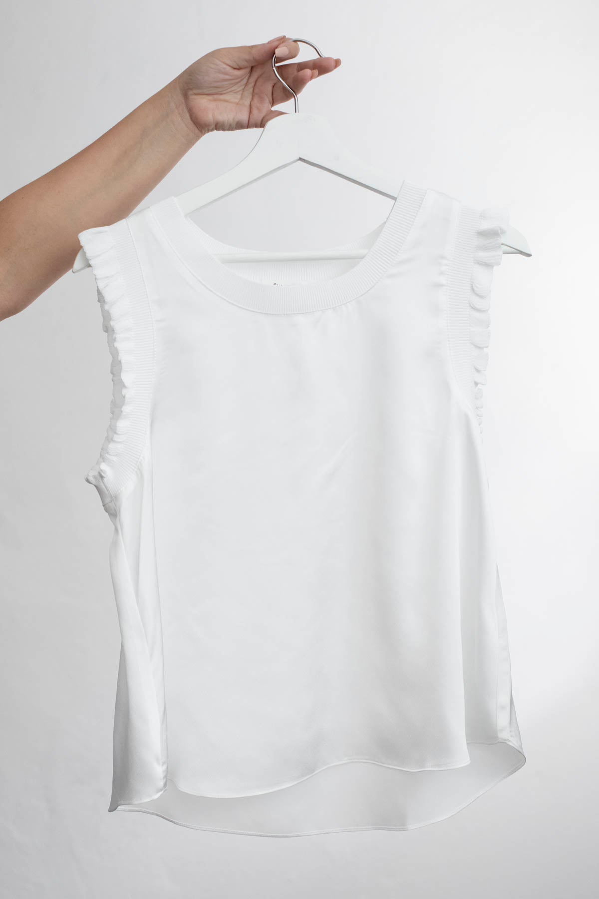 White Ruffle Satin Top - Women