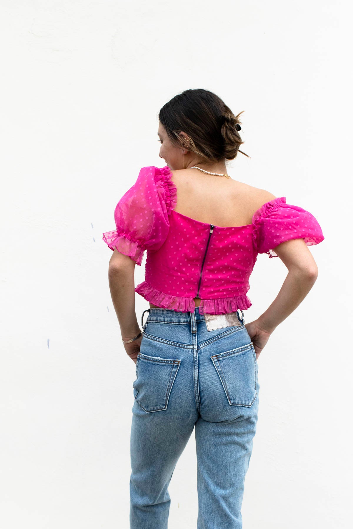 Ruched Front Cropped Tulle Top