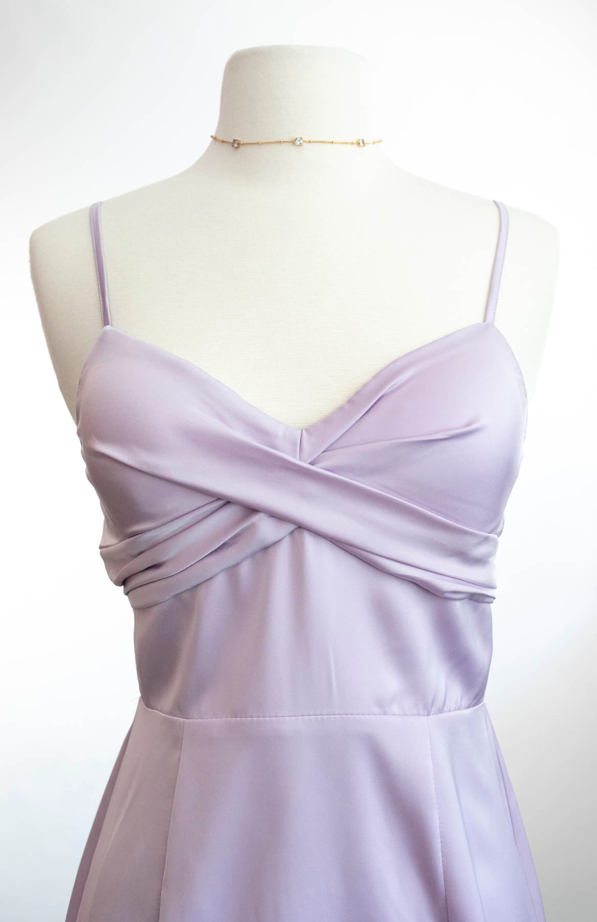 Sleeveless Lavender Satin Short Dress - Women's