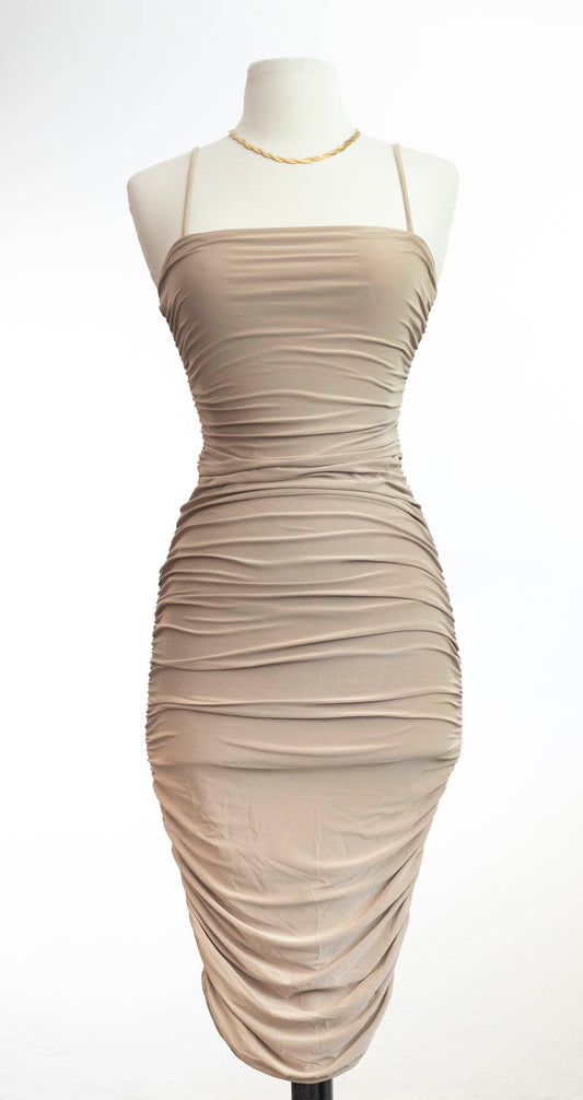 Side Ruched Elegant Double Layered Midi Dress