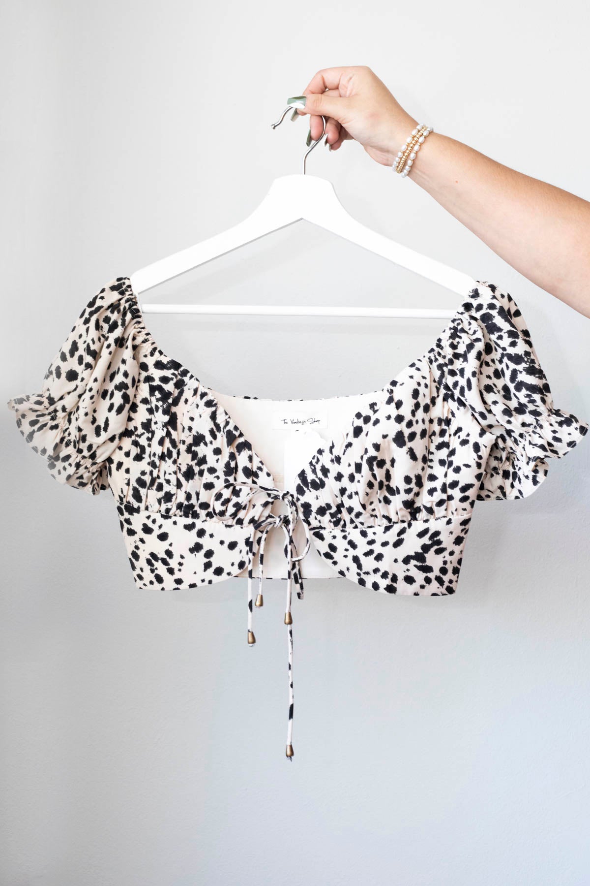 Animal Print Ruched Tie Front Crop Top - VS