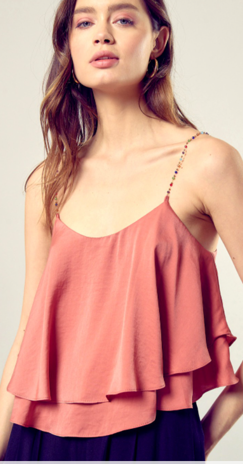 MS Woman’s Beaded Shoulder Strap Cami Top