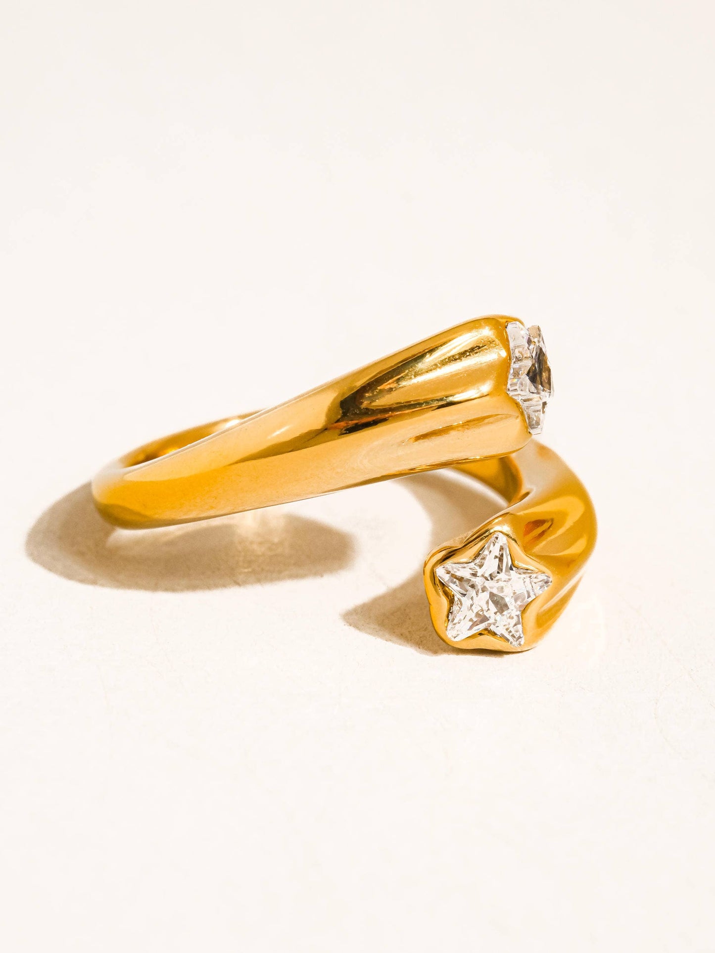 Fenella 18K Gold Non-Tarnish Double Star CZ Ring