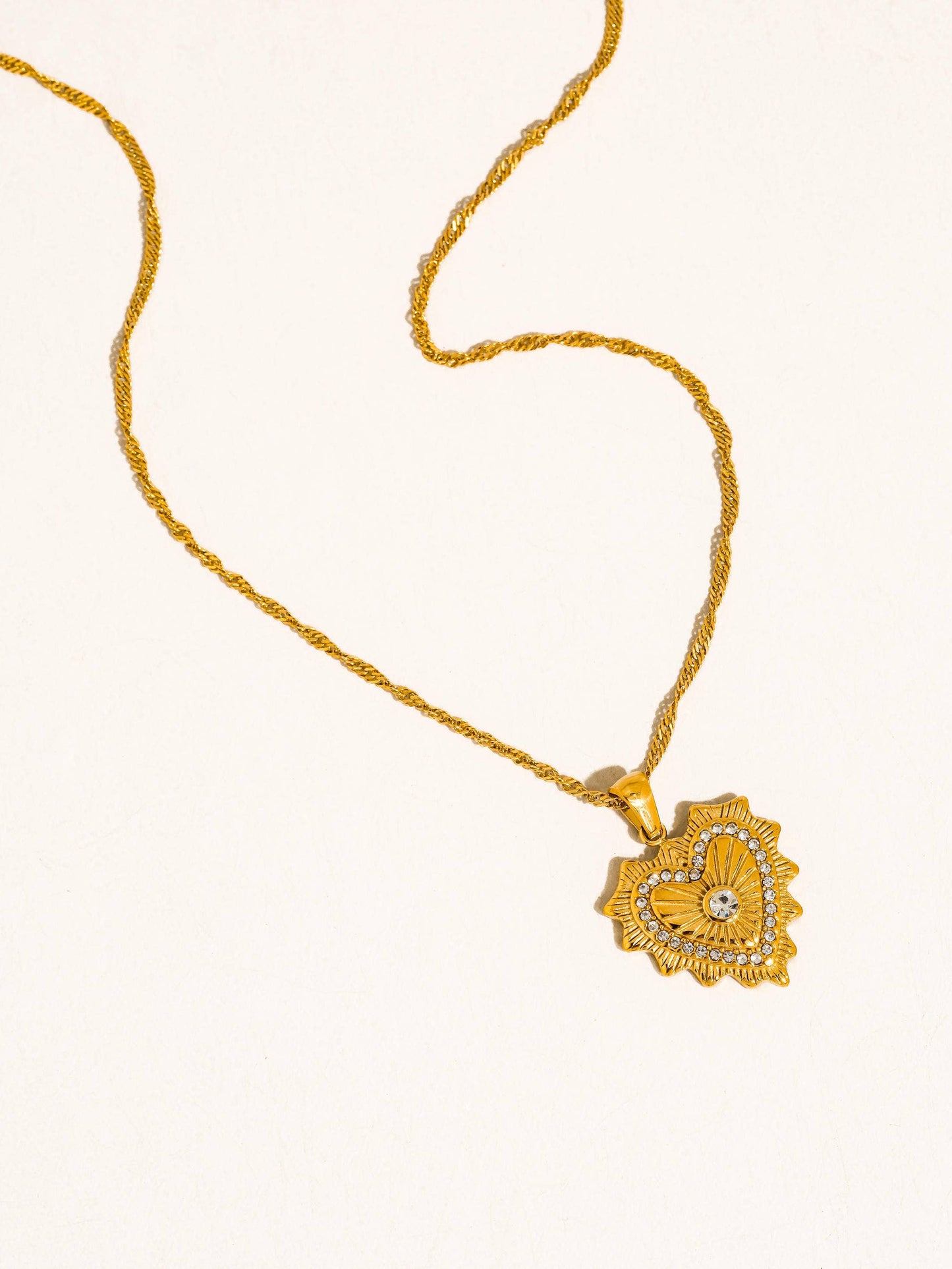 Valea 18K Gold Non-Tarnish CZ Heart Pendant Necklace