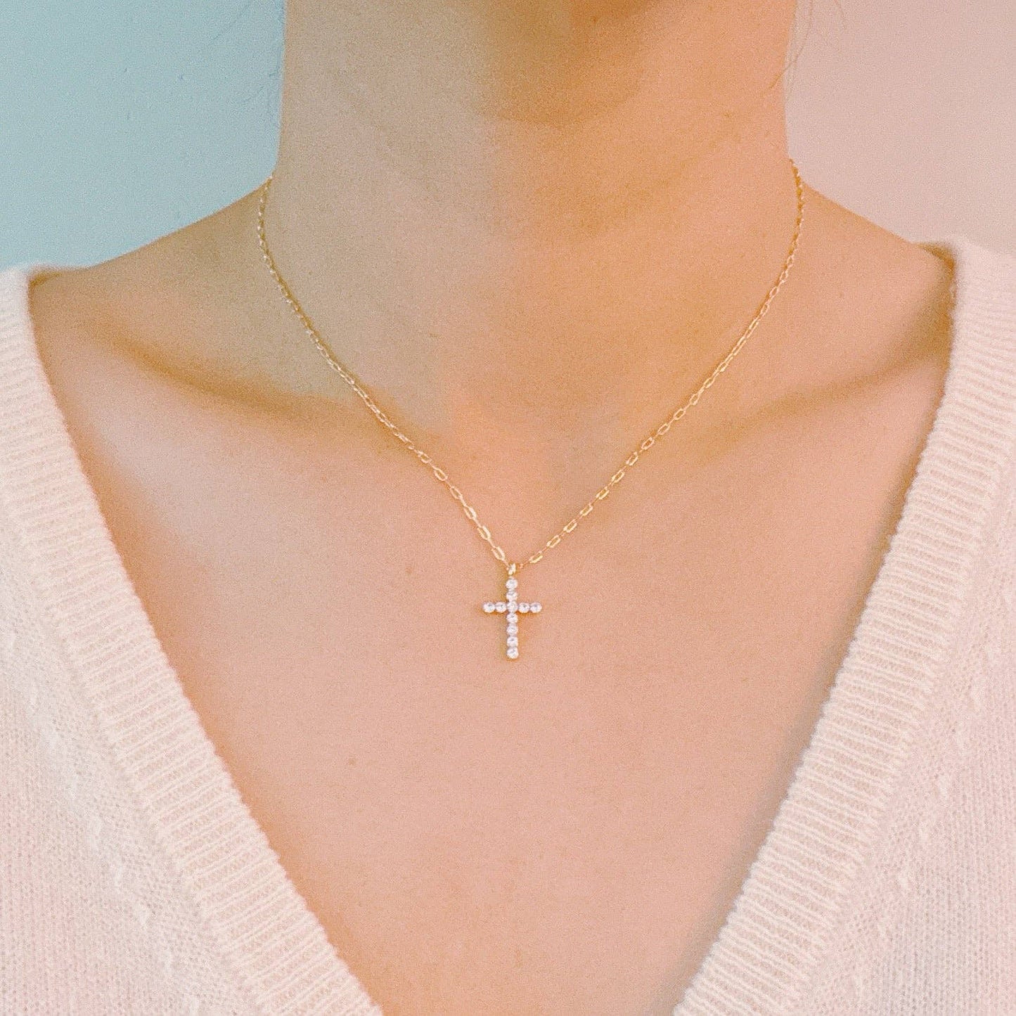 Faceted Crystal Cross Necklace: Small