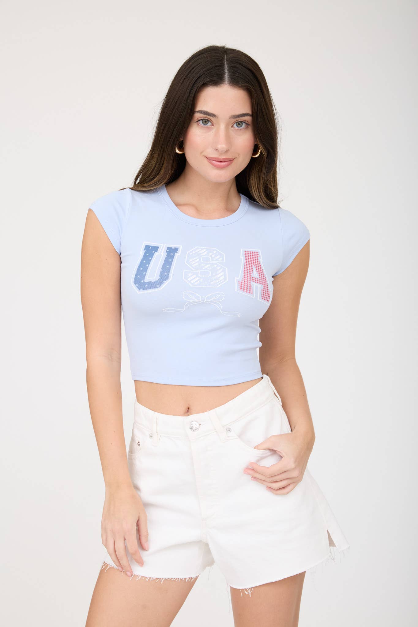 USA Graphic Short Sleeve Knit Crop Top