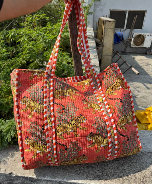 Cheetah Print Quilted Cotton Tote Bag
