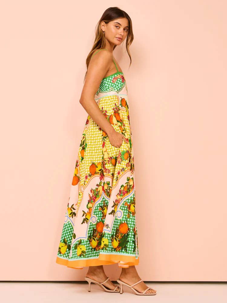 Suspender Maxi Dress Beach Print