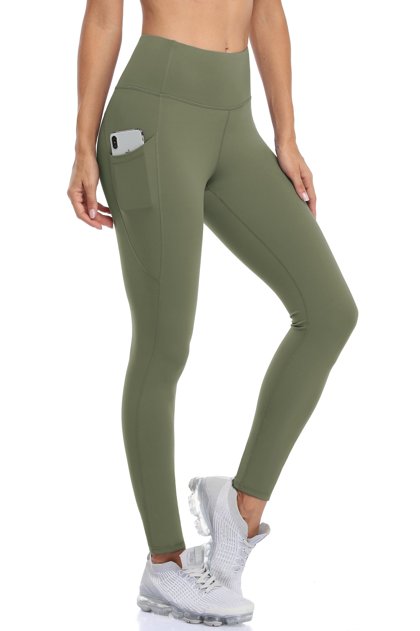 Green Double-Sided Brushed Workout Leggings With Pockets