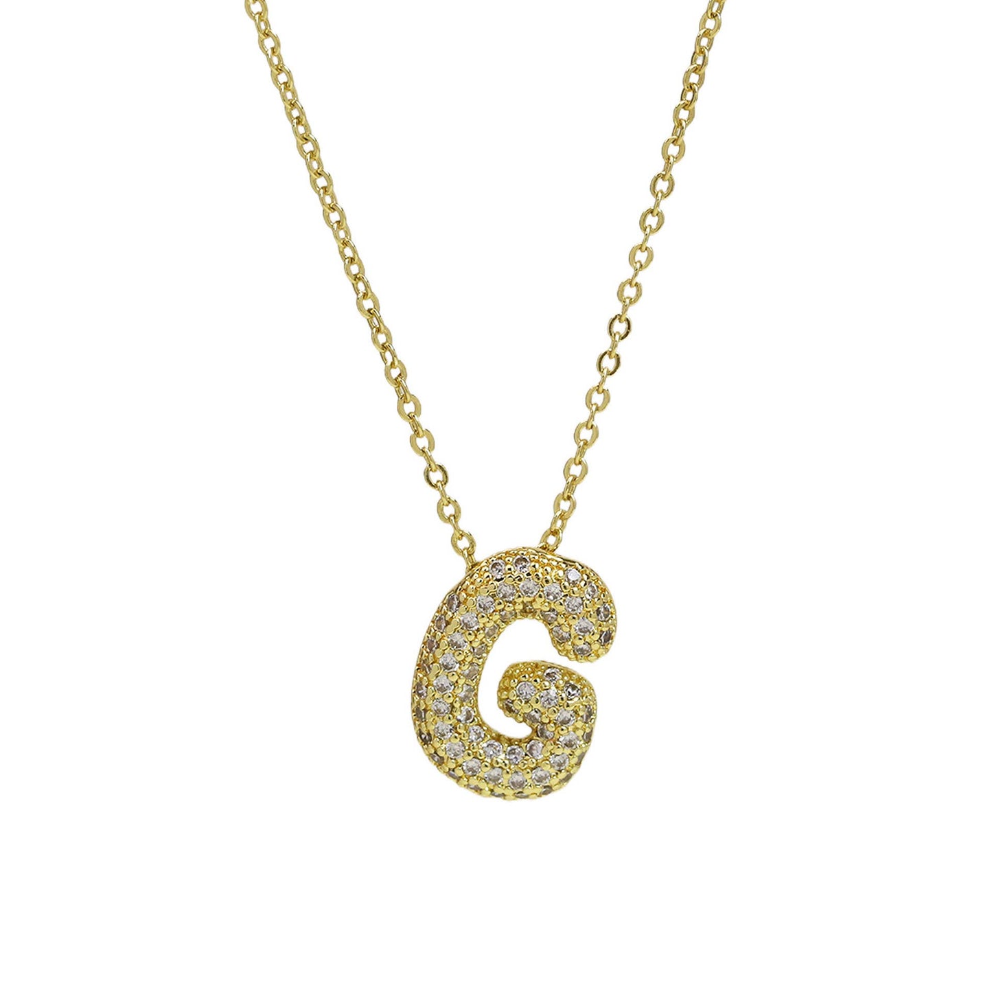 Initial CZ Balloon Bubble 18K Gold Necklace