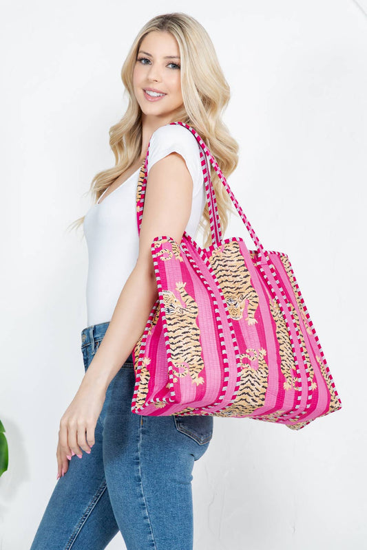 Pink Tiger Handmade Reversible Tote Bag