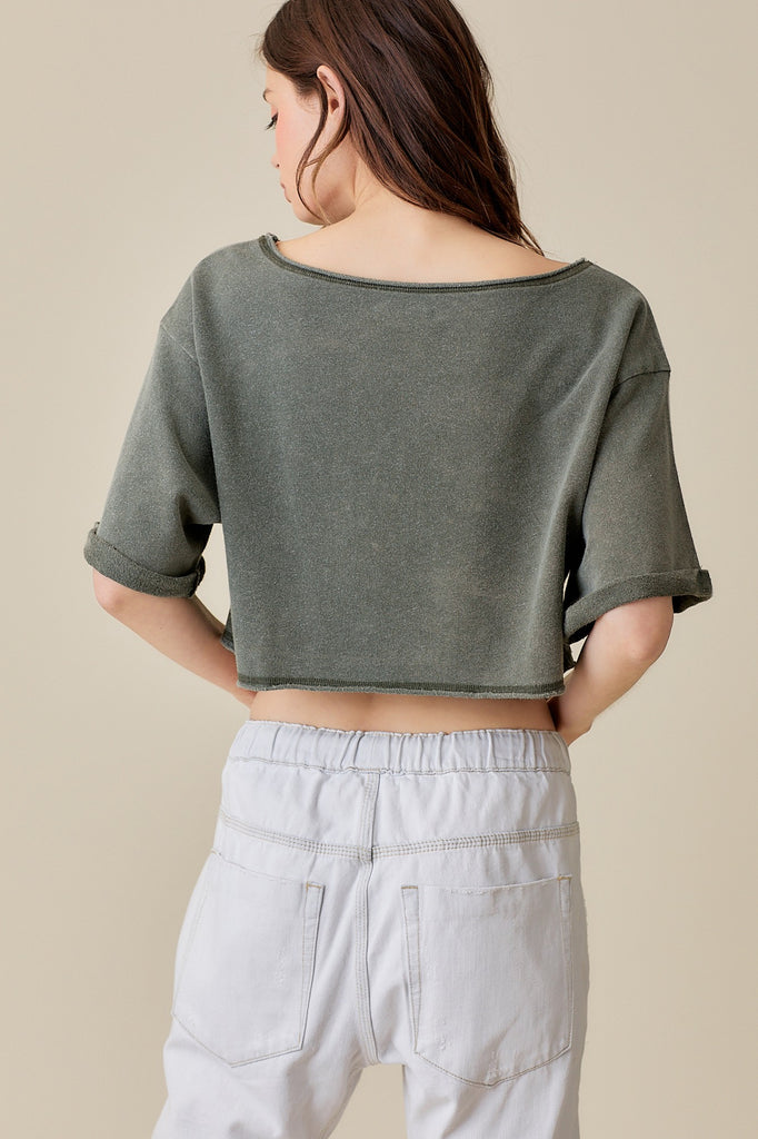 MS Raw Edge Hem Off The Shoulder Crop Top