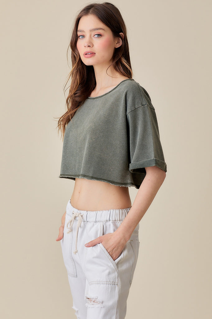 MS Raw Edge Hem Off The Shoulder Crop Top