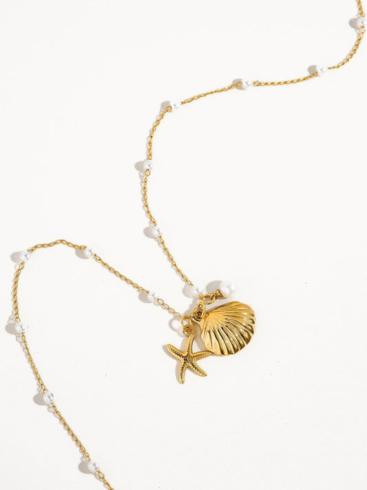 Capella 18K Gold Seashell and Sea Star Pearl Necklace