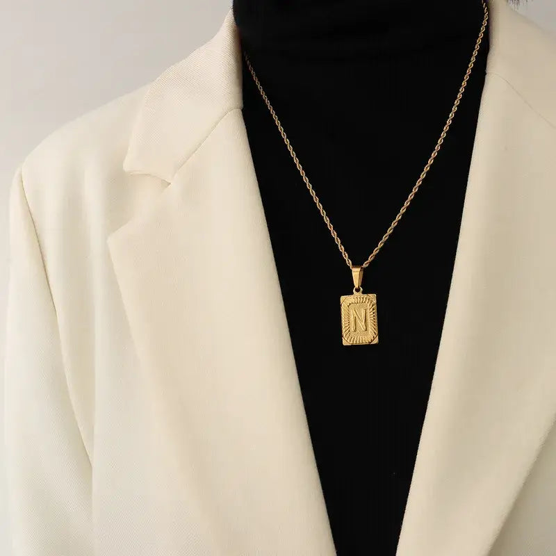 18K Gold Plated Letter Tag Necklace