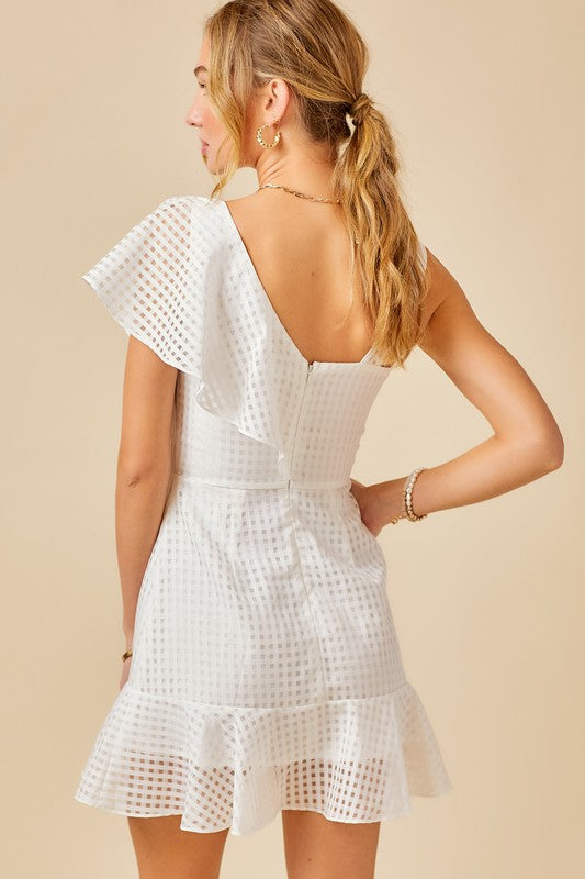 Asymmetric Detail Sheer Gingham Mini Dress - DM