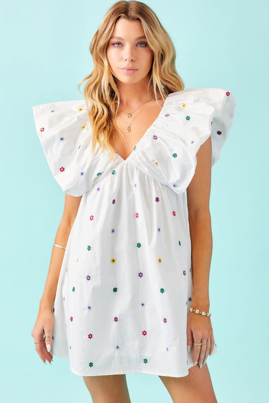 Floral Embroidery Ruffled Babydoll Dress - DM