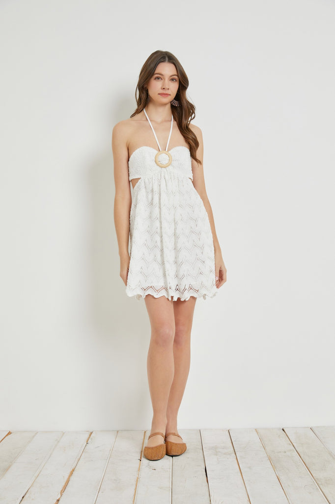 MS Front Buckle Textured Halter Dress