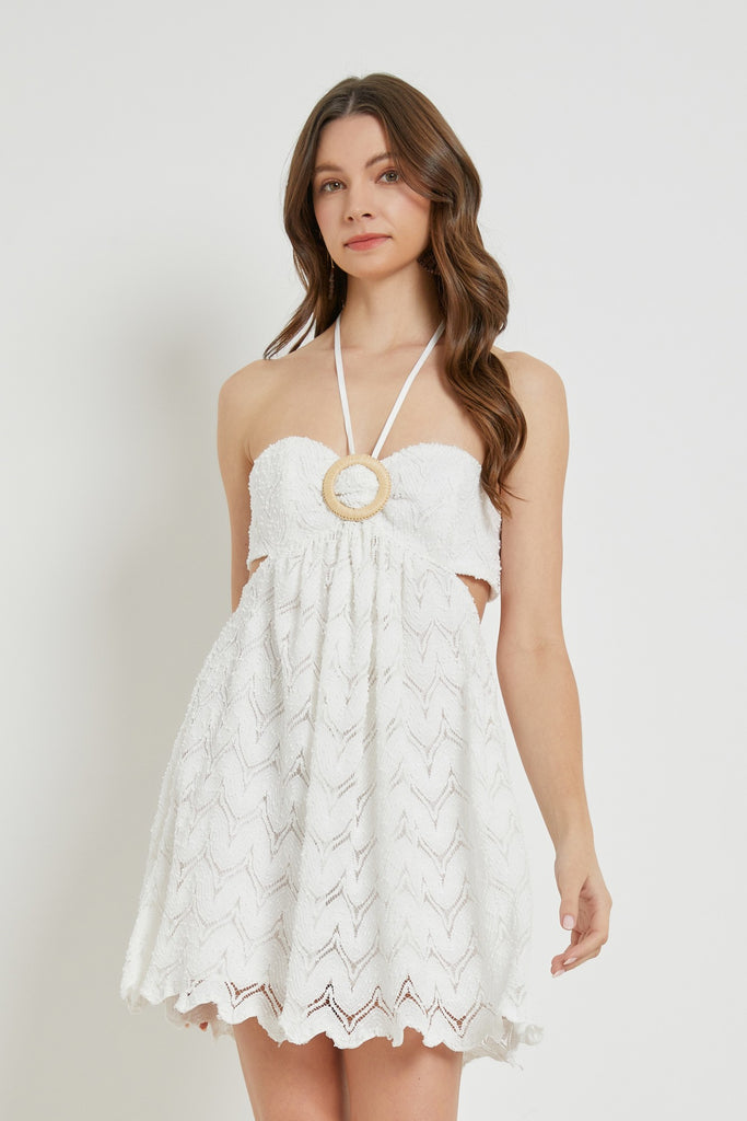 MS Front Buckle Textured Halter Dress