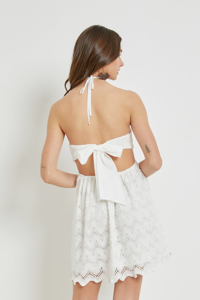 MS Front Buckle Textured Halter Dress