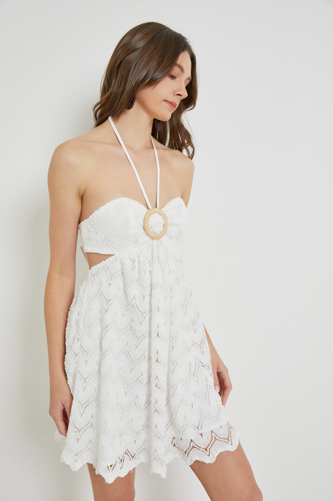 MS Front Buckle Textured Halter Dress