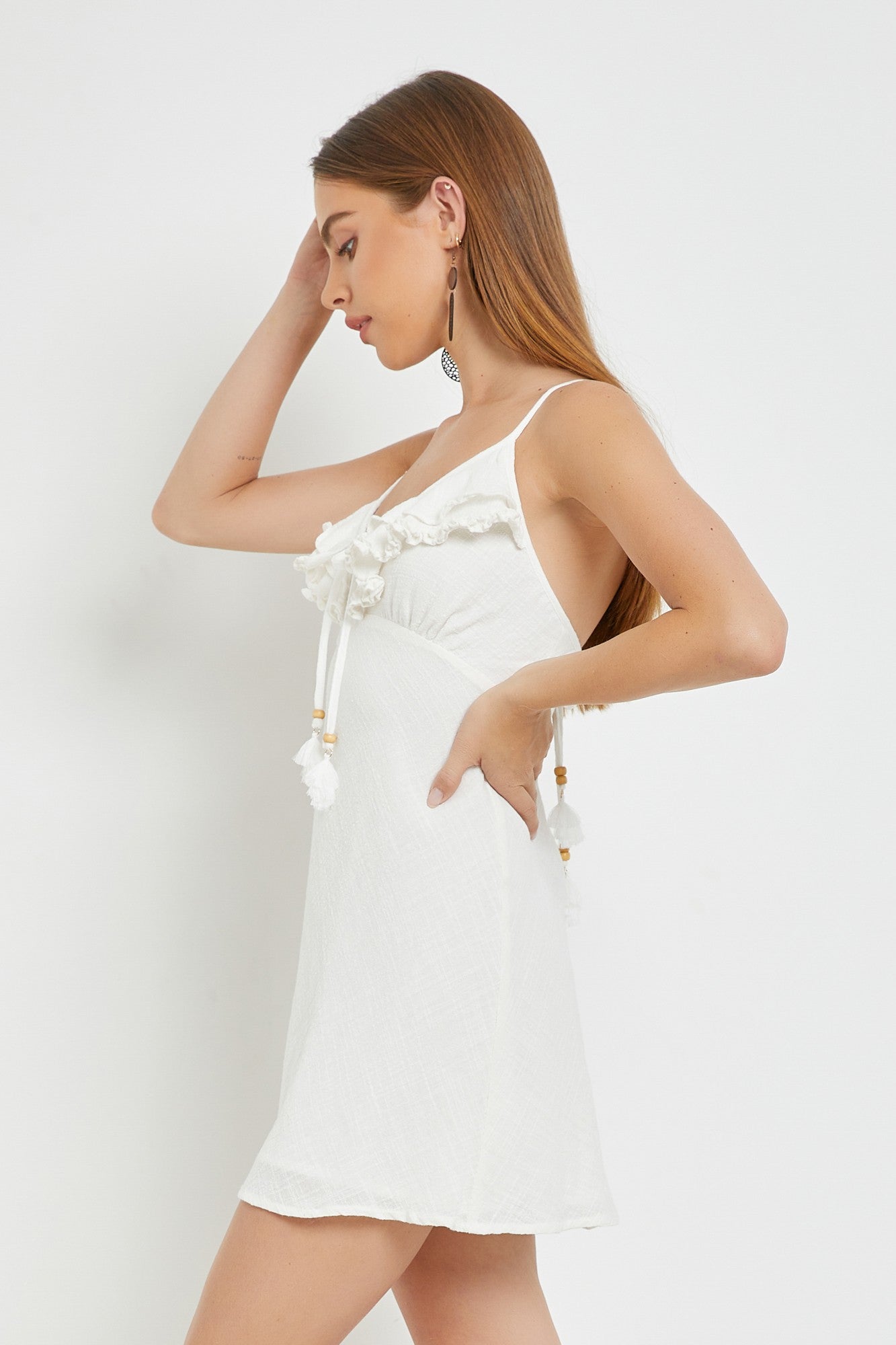 MS Gauze Beaded Tassel Tie Dress