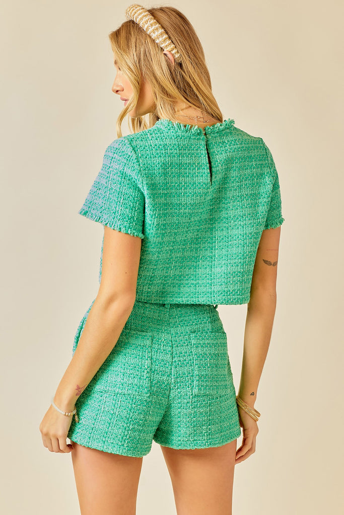 Green Tweed Boxy Crop Top - DM