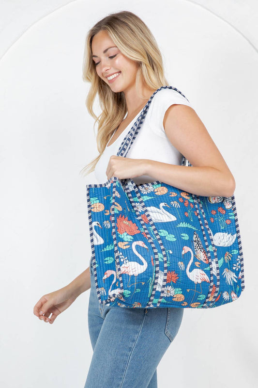 Flamingo Garden Reversible Quilted Tote