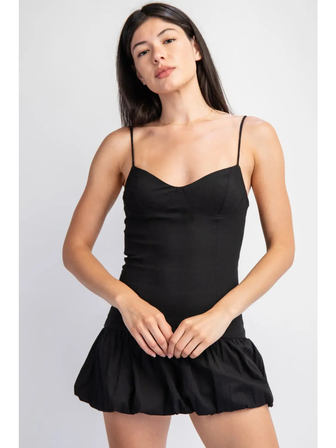Black Cami Dress With Balloon Hem