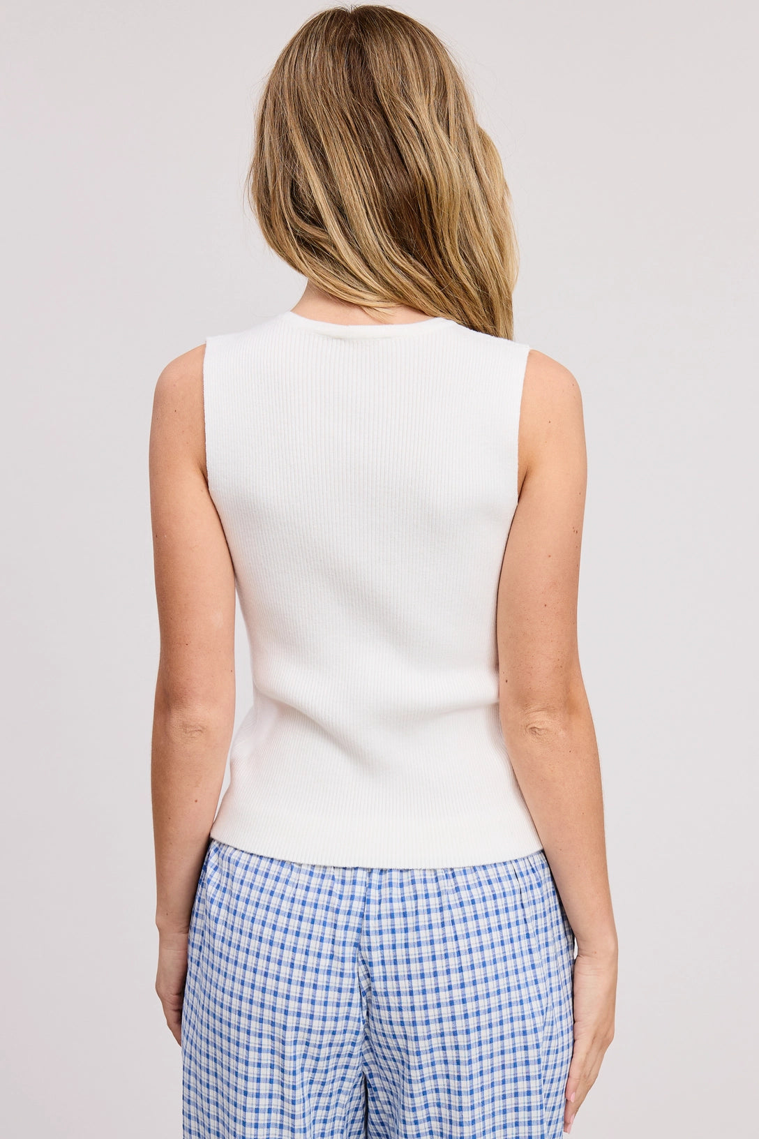 Ribbed Knit Open-Front Tank Top with Ribbon Ties