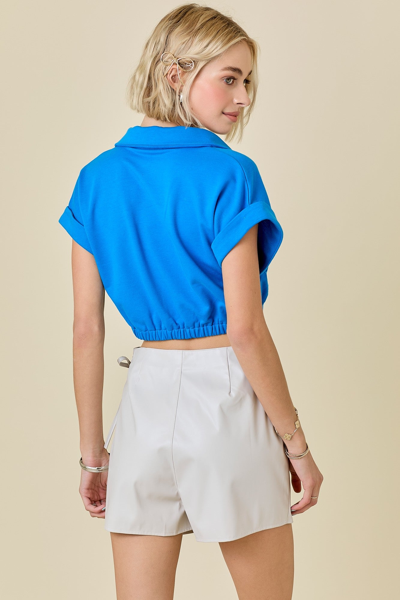 Cropped Boxy Knit Collared Tee