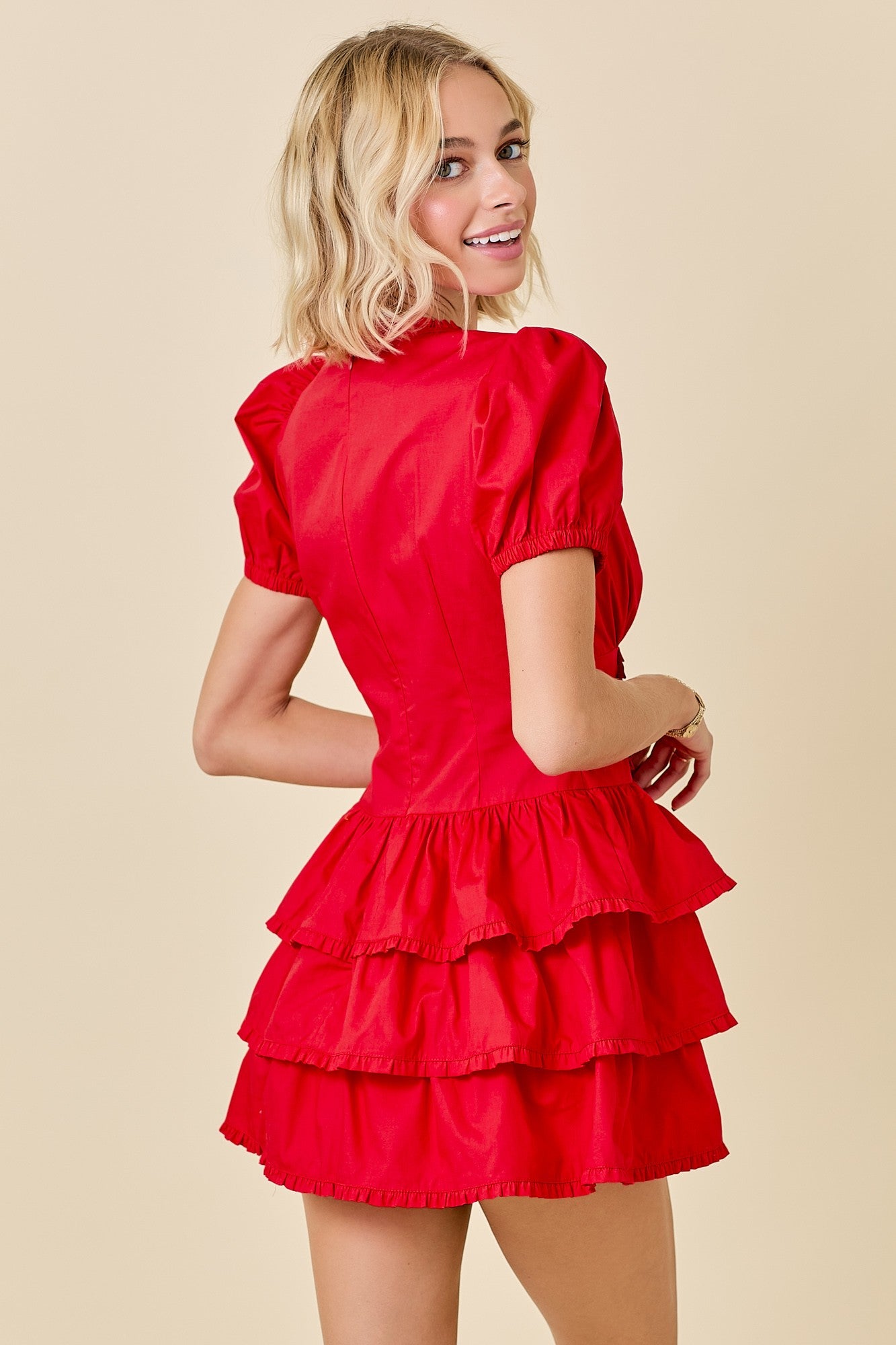 Surplice Poplin Tiered Mini Romper Dress