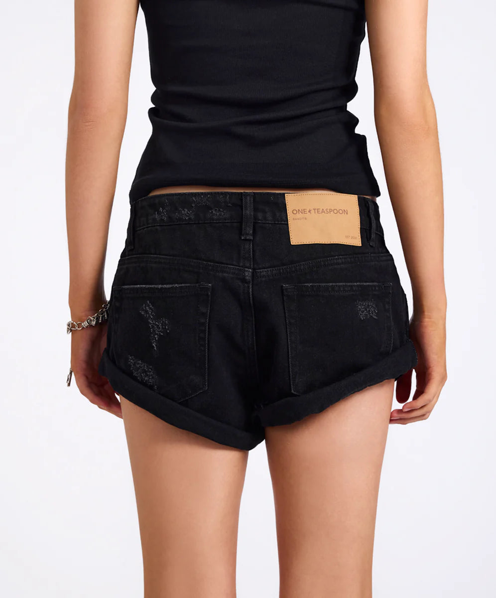 Bandits Low Waist Denim Shorts - Double Black