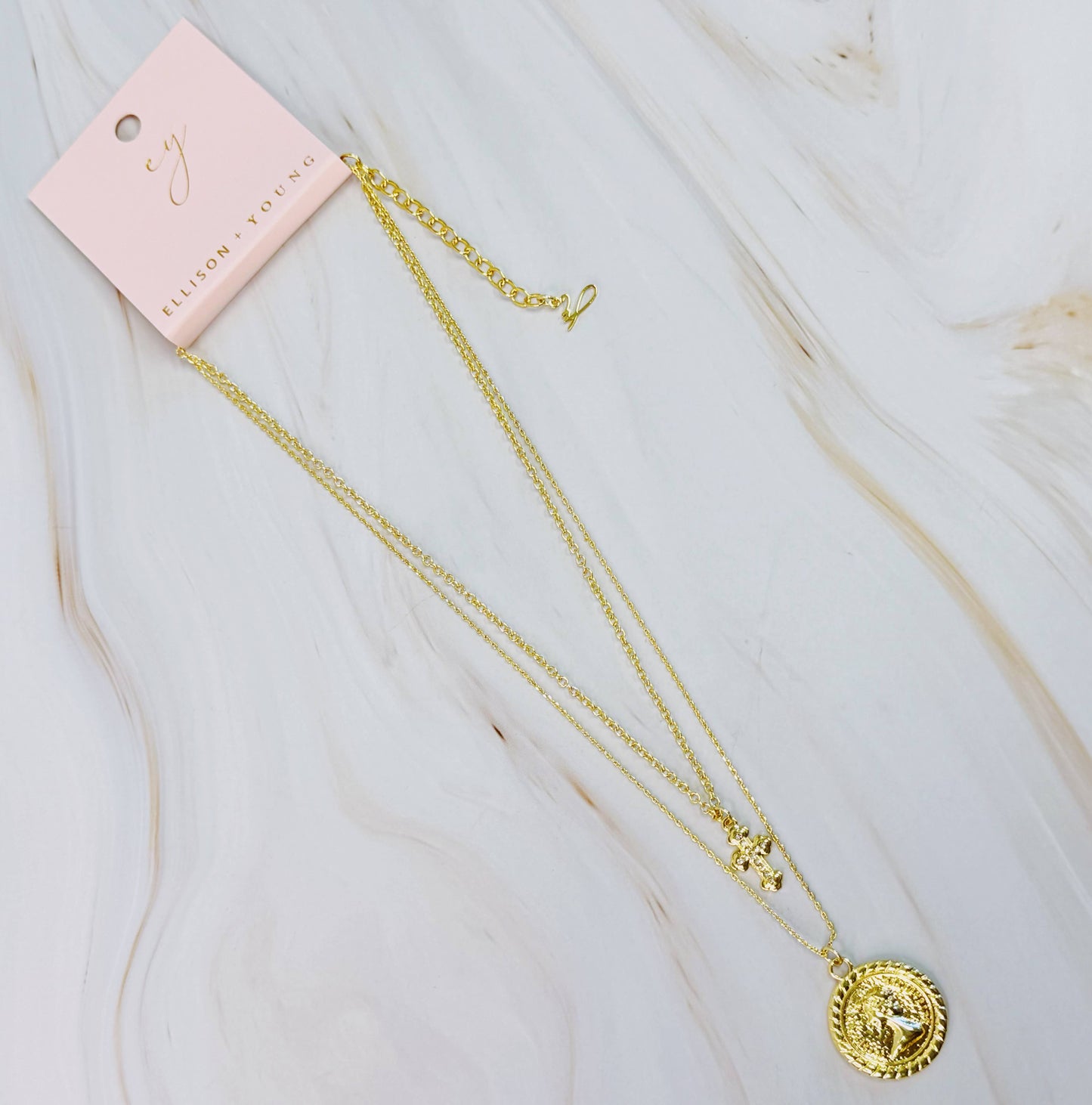 Cross And Coin Layered Necklace