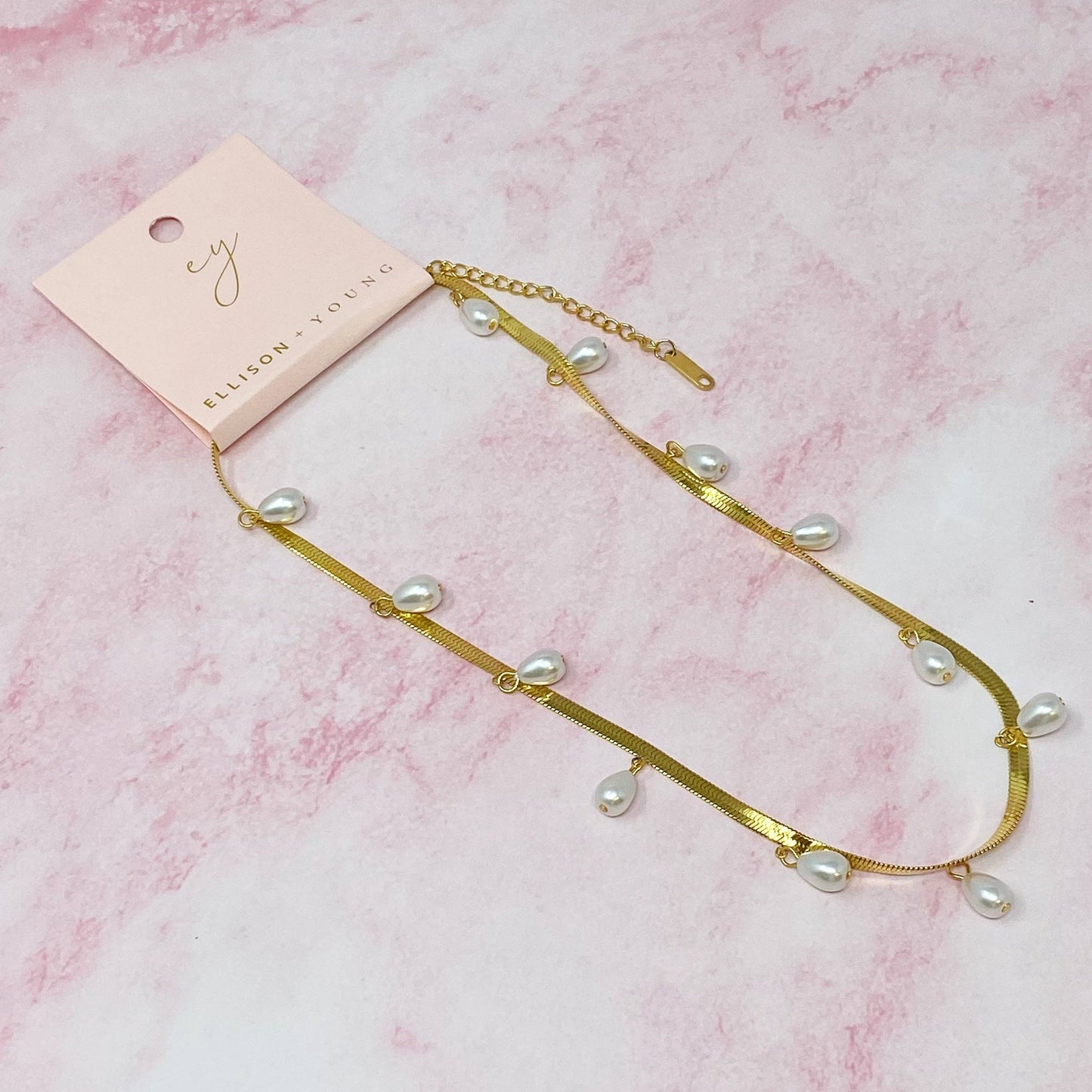 Pearl Drop Herringbone Necklace