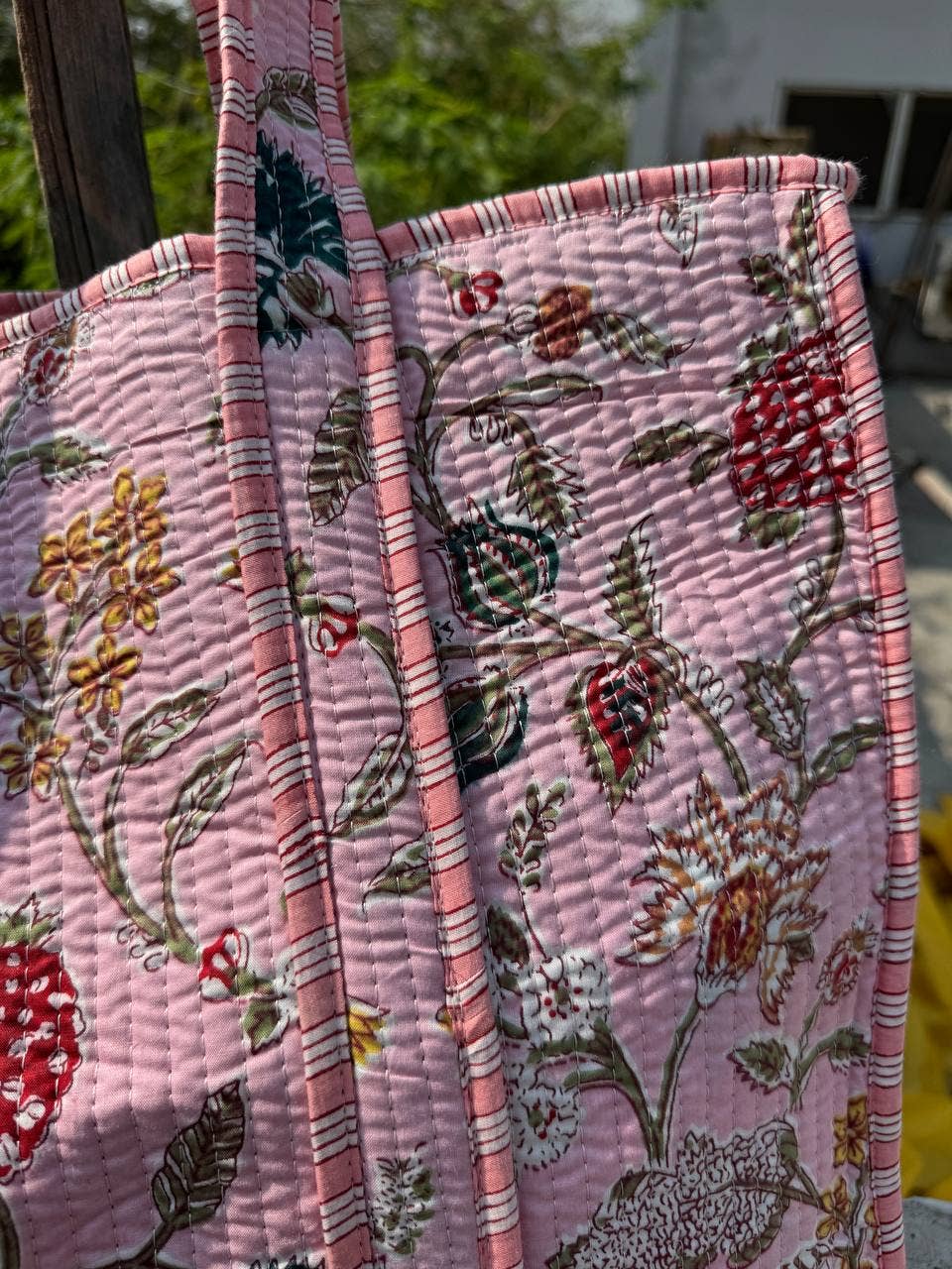 Salmon Print Cotton Quilted Tote Bag