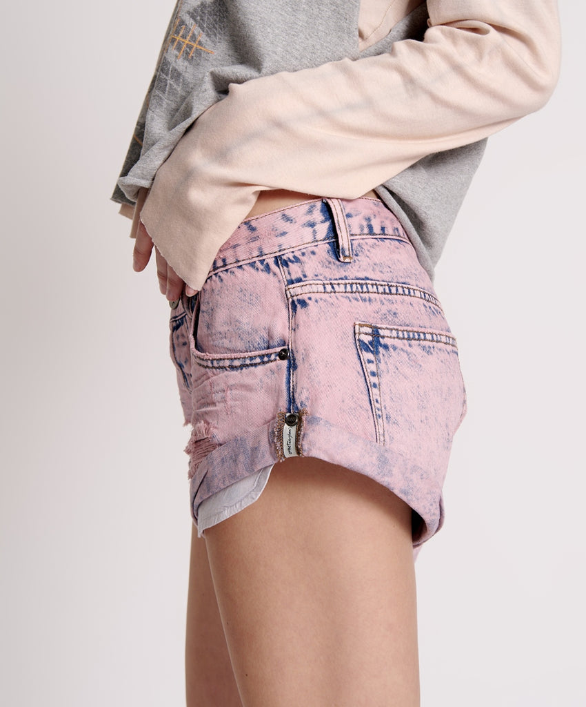 Dusty Pink Bandit Low Waist Denim Shorts - One Teaspoon