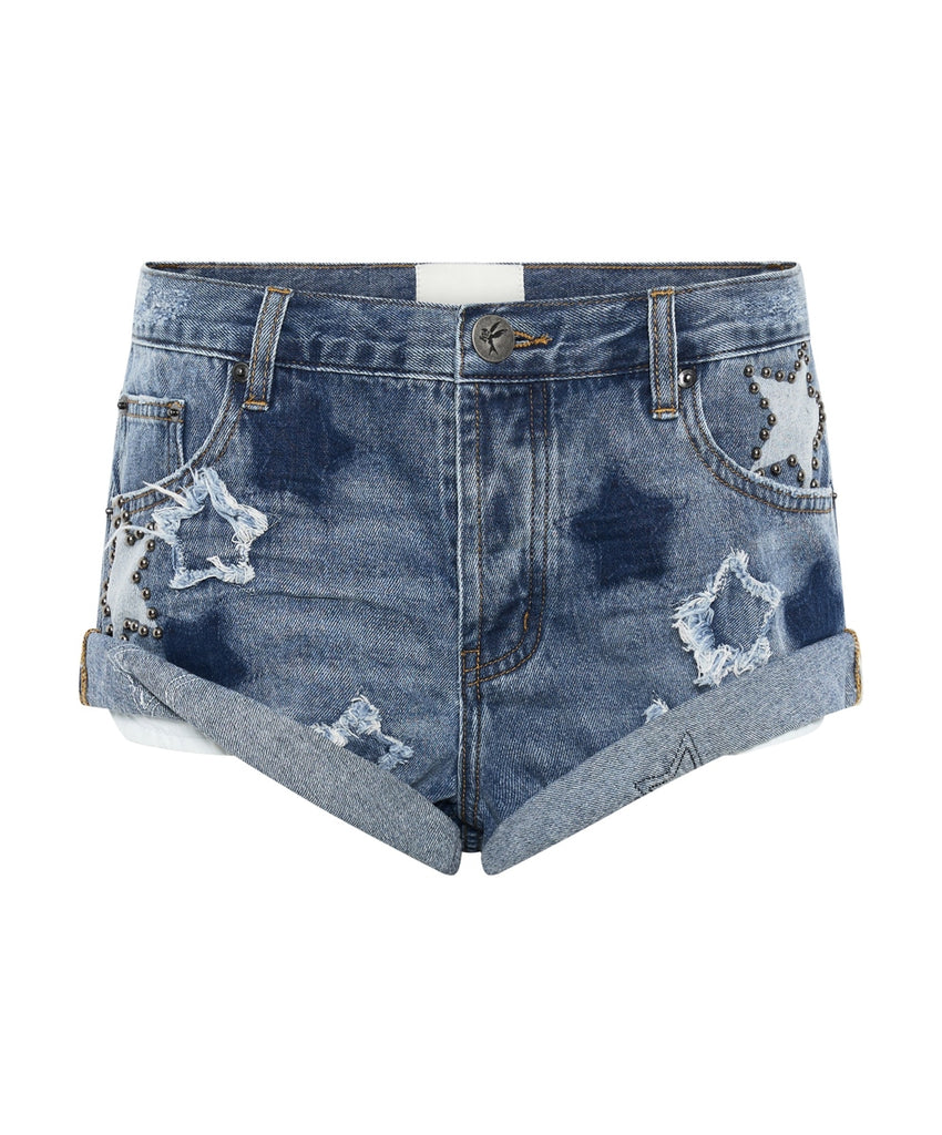 Johnny Blue Star Low Waist Bandit Denim Short - ONE TEASPOON