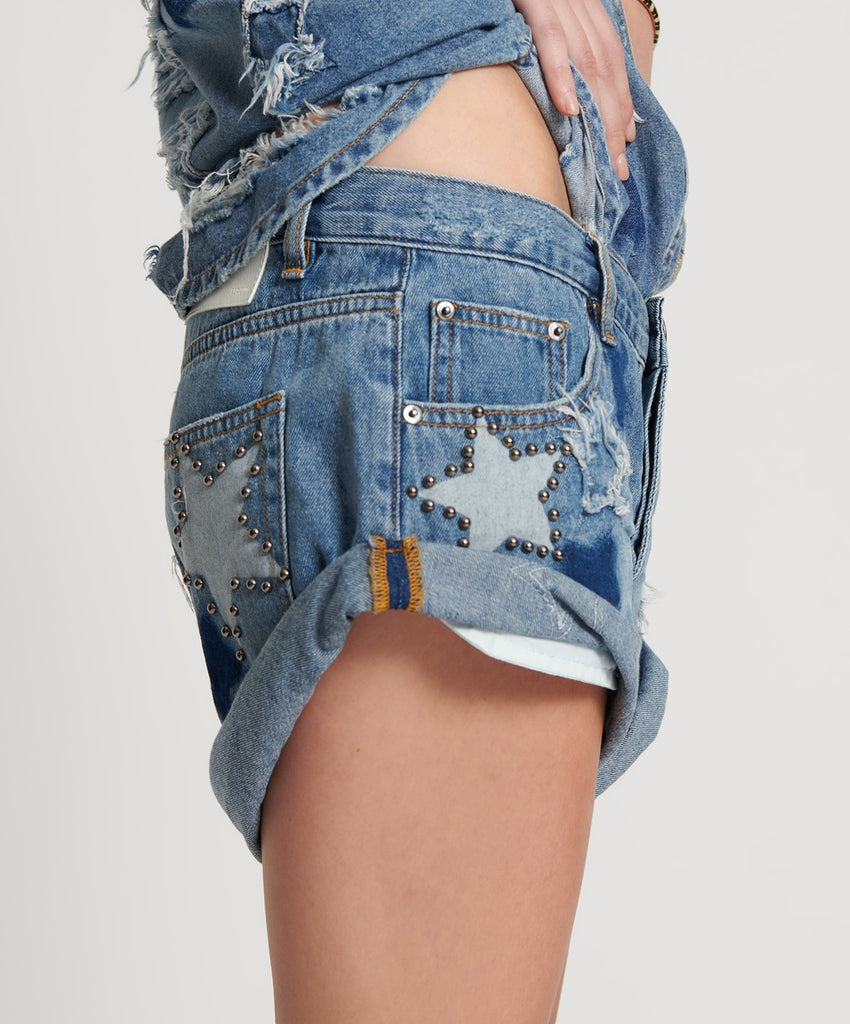 Johnny Blue Star Low Waist Bandit Denim Short - ONE TEASPOON