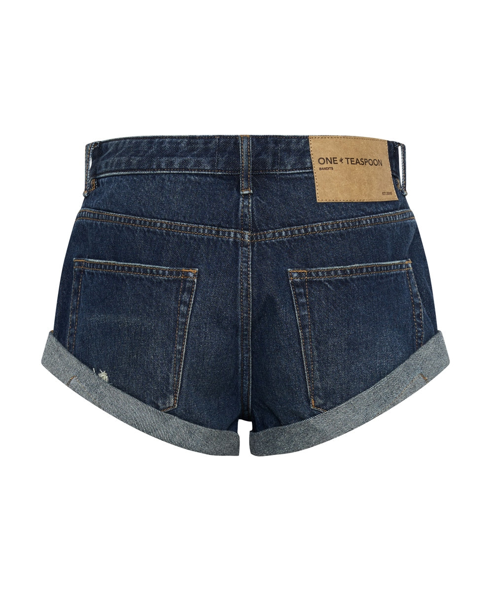 Royal Blue Bandit Low Waist Denim Shorts - One Teaspoon