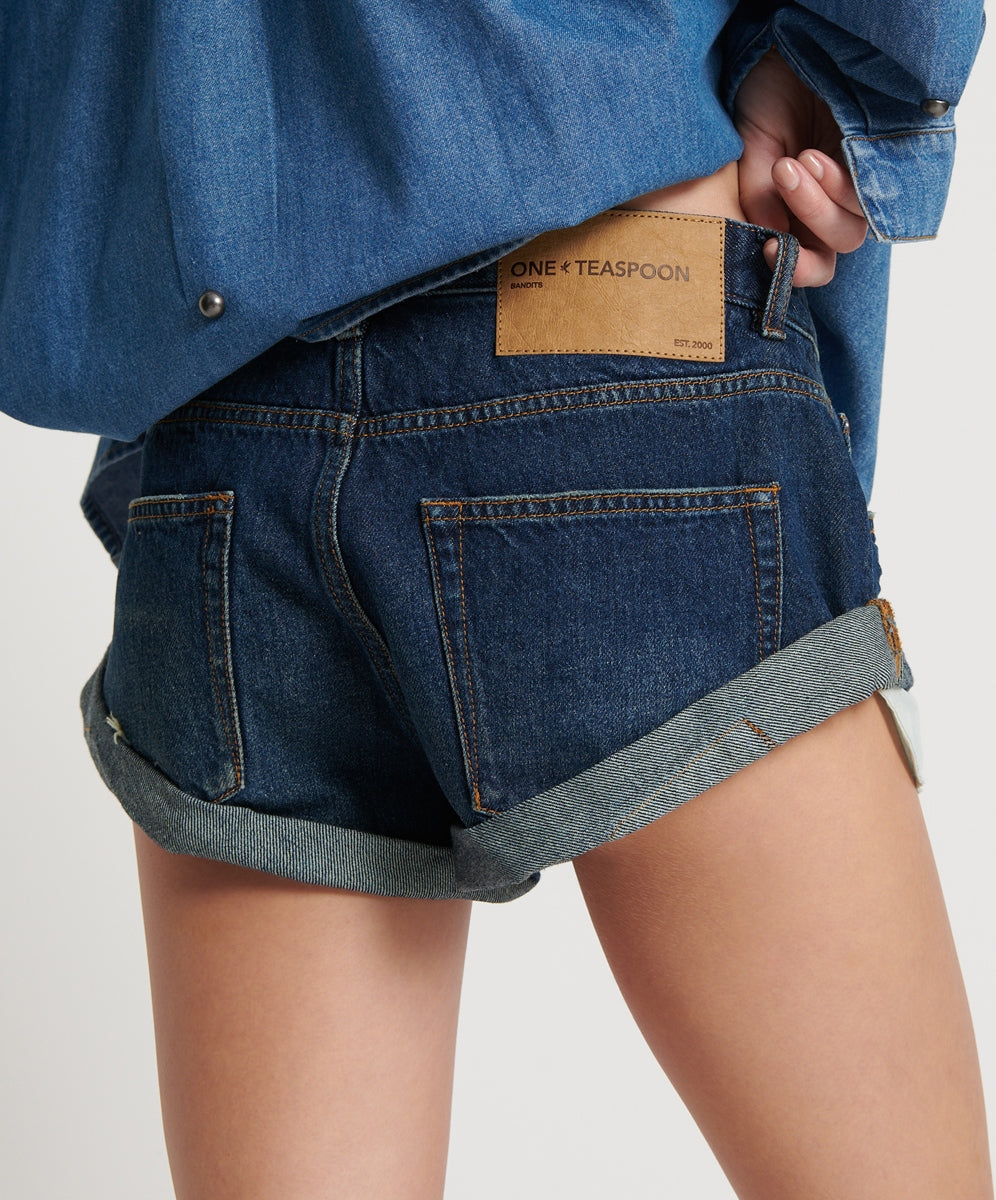 Royal Blue Bandit Low Waist Denim Shorts - One Teaspoon