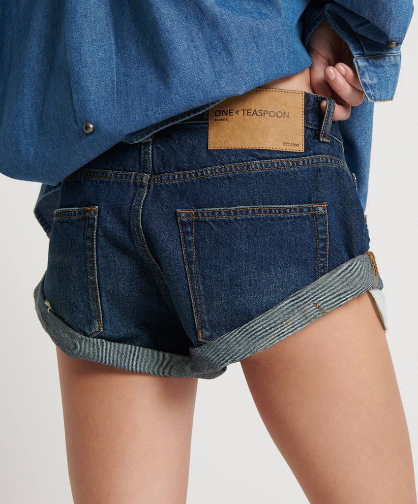 Royal Blue Bandit Low Waist Denim Shorts - One Teaspoon