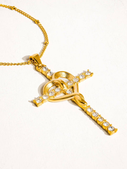 Hermine 18K Gold Non-Tarnish Cross Heart Necklace