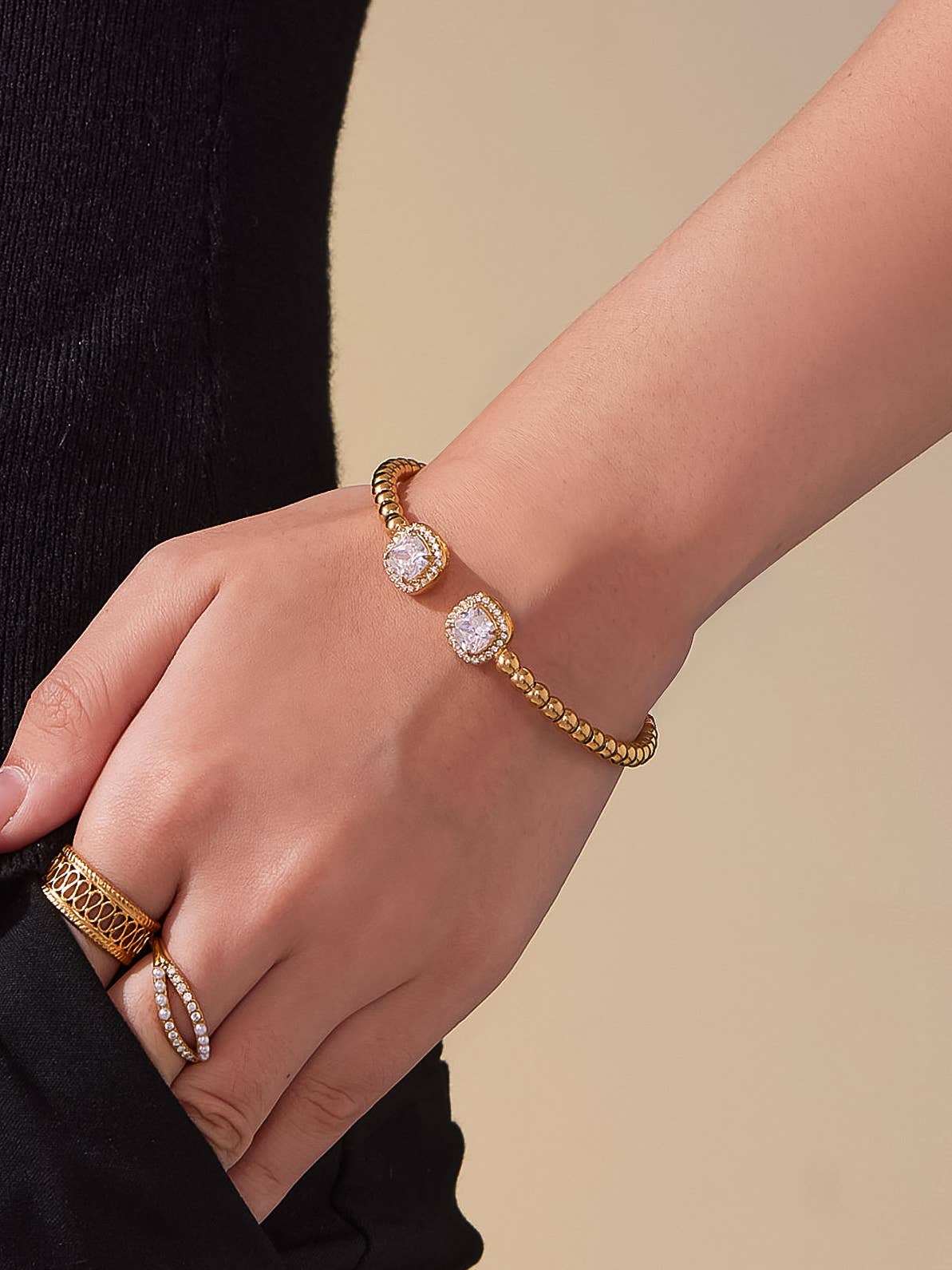 Sofus 18K Gold Non-Tarnish CZ Beaded Bangle