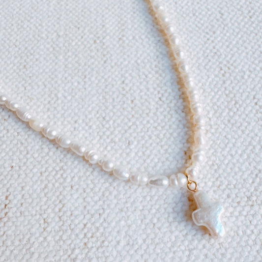 Genuine Freshwater Pearl Cross Necklace