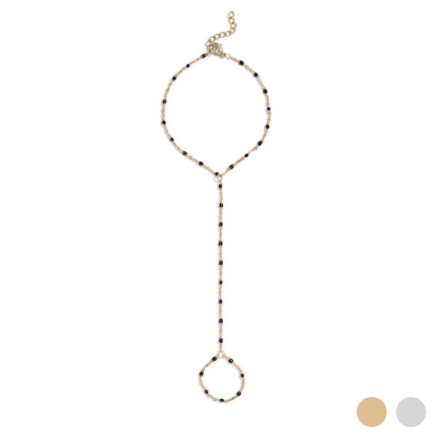 Briana Black Beaded Hand Chain - 18k Gold Plated