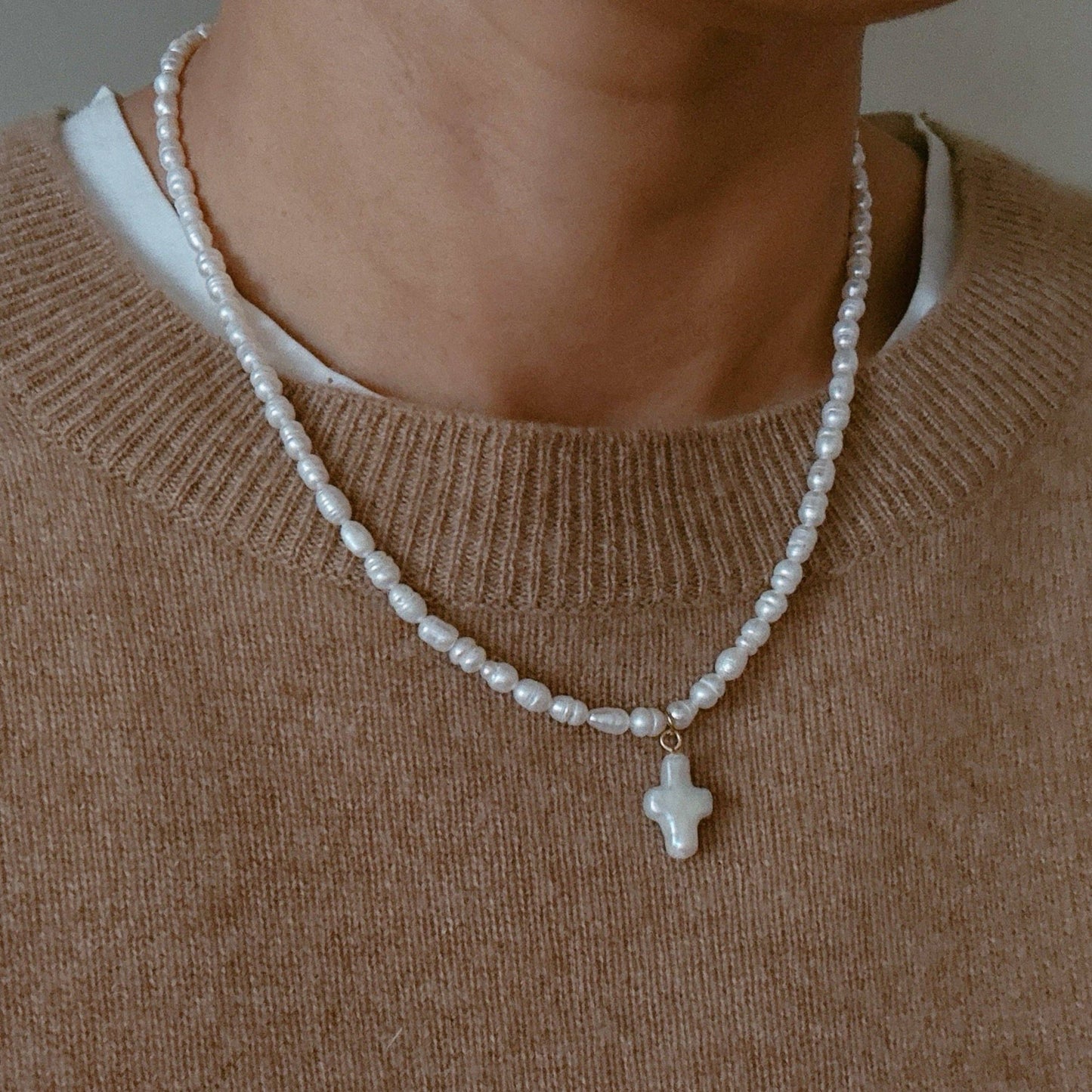 Genuine Freshwater Pearl Cross Necklace