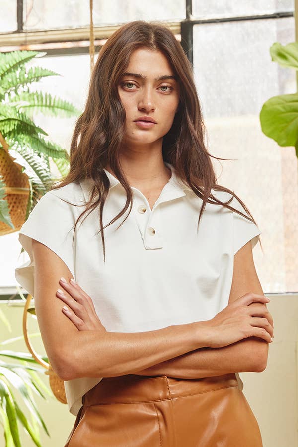 Alex Oversized Collared Neck Crop Top