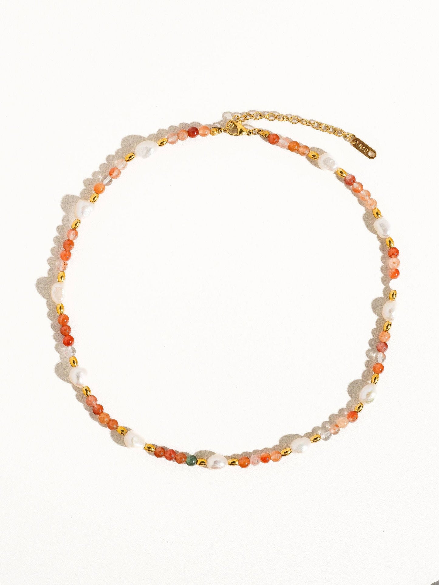 18K Non Tarnish Bohemian Rose Pearl and Bead Necklace