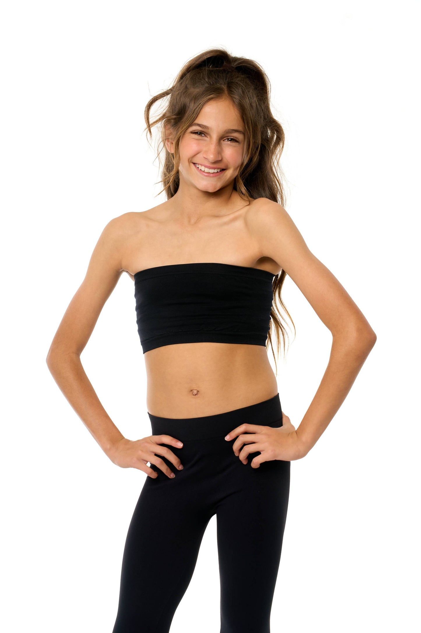 Solid Bandeau Top Girls Black